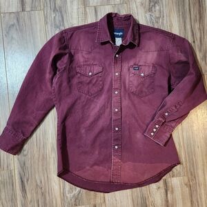 Vintage Wrangler Brushpopper Burgundy Chore Shirt Grunge Thrashed Sun Faded